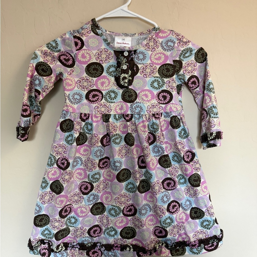 Hannah Andersson Floral Long Sleeve Girls Dress Pink Pattern Size 100